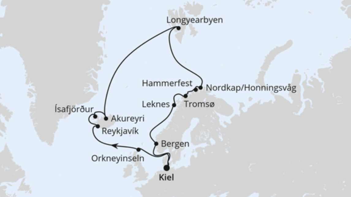 AIDA Nordeuropa-Route: Highlights am Polarkreis AIDA Nordeuropa-Route: Highlights am Polarkreis