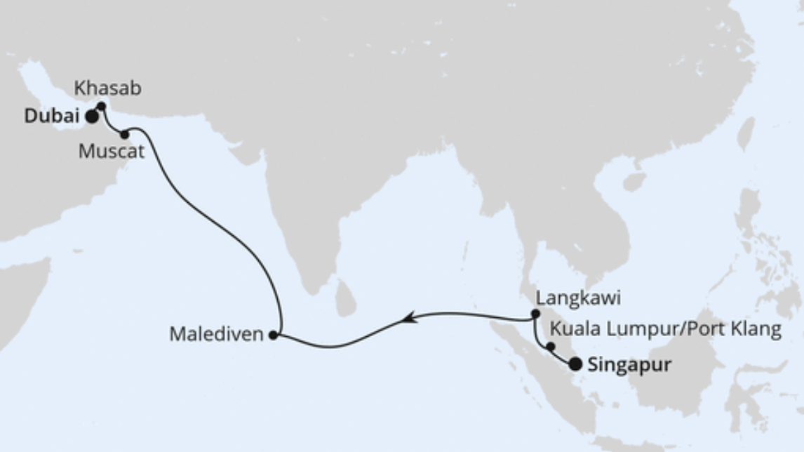 AIDA Asien-Route: Von Singapur nach Dubai AIDA Asien-Route: Von Singapur nach Dubai